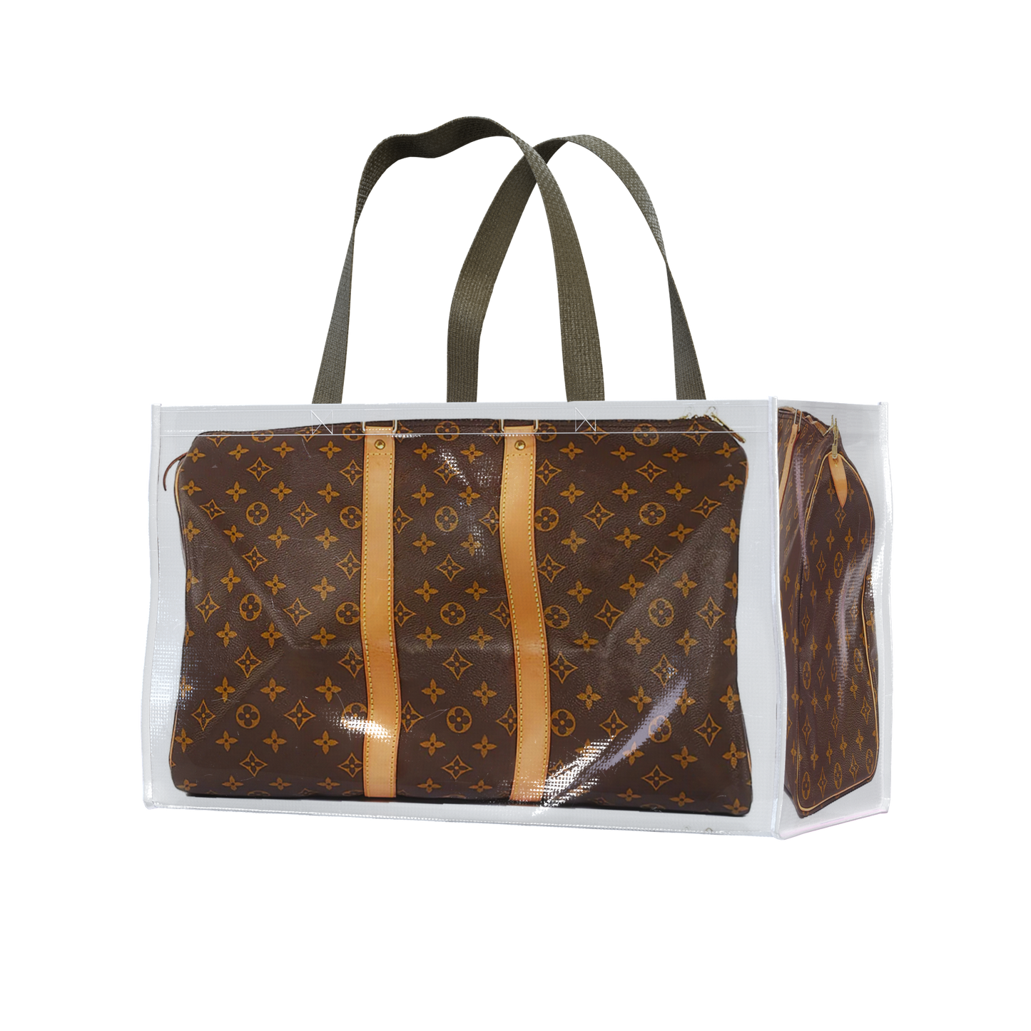 TITA ELVIE DUFFLE GROCERY BAG, BROWN CANVAS, LARGE