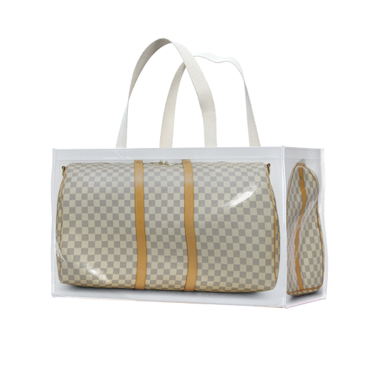 TITA MARITESS DUFFLE GROCERY BAG, CREAM CANVAS, LARGE